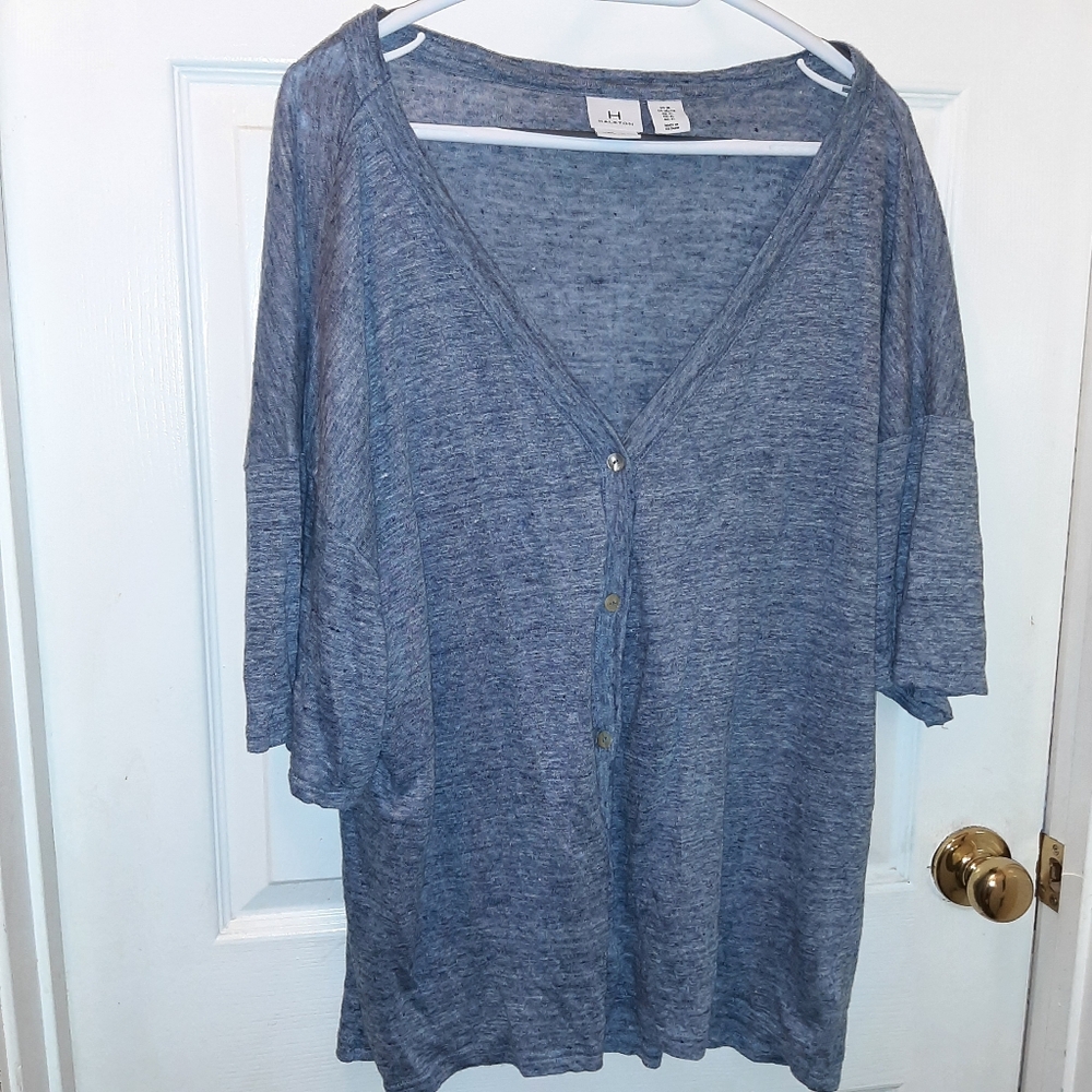 Halston 100% Linen Short Sleeve Cardigan